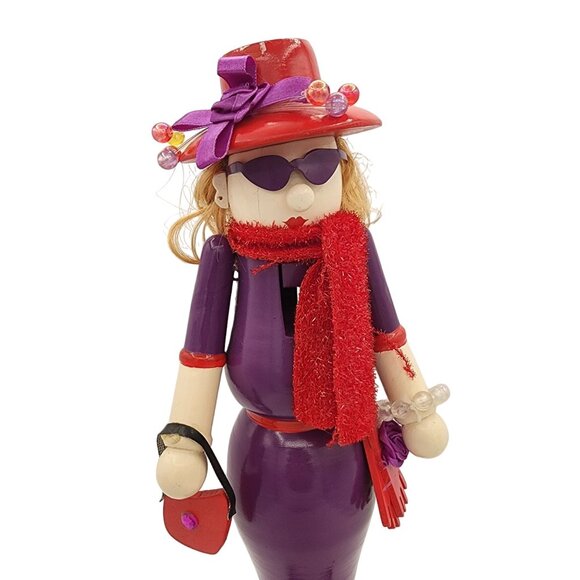 Posh Red Hat Society Nutcracker Figurine Woman In Purple Halloween Holiday Gift - Picture 2 of 9